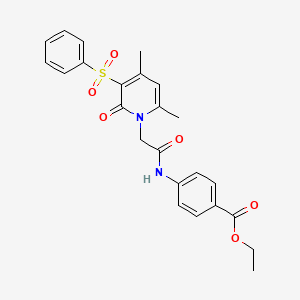 molecular formula C24H24N2O6S B6572255 ethyl 4-{2-[3-(benzenesulfonyl)-4,6-dimethyl-2-oxo-1,2-dihydropyridin-1-yl]acetamido}benzoate CAS No. 1021251-74-0