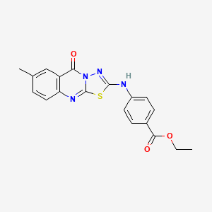 molecular formula C19H16N4O3S B6572301 ethyl 4-({7-methyl-5-oxo-5H-[1,3,4]thiadiazolo[2,3-b]quinazolin-2-yl}amino)benzoate CAS No. 1021260-43-4