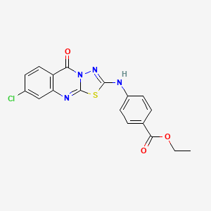 molecular formula C18H13ClN4O3S B6572309 ethyl 4-({8-chloro-5-oxo-5H-[1,3,4]thiadiazolo[2,3-b]quinazolin-2-yl}amino)benzoate CAS No. 1021223-35-7