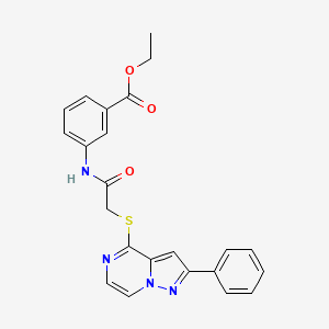 ethyl 3-[2-({2-phenylpyrazolo[1,5-a]pyrazin-4-yl}sulfanyl)acetamido]benzoate