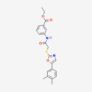 molecular formula C22H22N2O4S B6572338 ethyl 3-(2-{[5-(3,4-dimethylphenyl)-1,3-oxazol-2-yl]sulfanyl}acetamido)benzoate CAS No. 1021254-67-0
