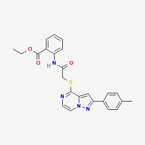ethyl 2-(2-{[2-(4-methylphenyl)pyrazolo[1,5-a]pyrazin-4-yl]sulfanyl}acetamido)benzoate