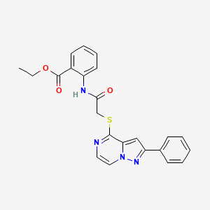 molecular formula C23H20N4O3S B6572356 ethyl 2-[2-({2-phenylpyrazolo[1,5-a]pyrazin-4-yl}sulfanyl)acetamido]benzoate CAS No. 1021255-02-6