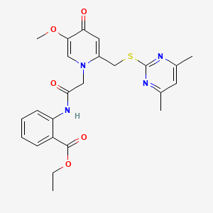 ethyl 2-[2-(2-{[(4,6-dimethylpyrimidin-2-yl)sulfanyl]methyl}-5-methoxy-4-oxo-1,4-dihydropyridin-1-yl)acetamido]benzoate