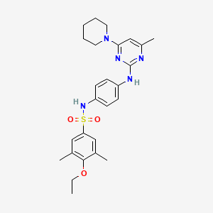 molecular formula C26H33N5O3S B6572462 4-ethoxy-3,5-dimethyl-N-(4-{[4-methyl-6-(piperidin-1-yl)pyrimidin-2-yl]amino}phenyl)benzene-1-sulfonamide CAS No. 946350-44-3