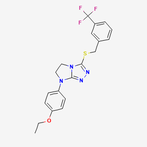 molecular formula C20H19F3N4OS B6572706 7-(4-ethoxyphenyl)-3-({[3-(trifluoromethyl)phenyl]methyl}sulfanyl)-5H,6H,7H-imidazo[2,1-c][1,2,4]triazole CAS No. 921792-04-3