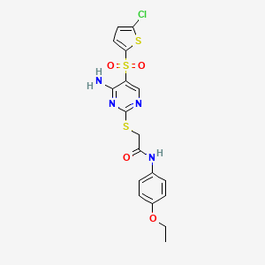 molecular formula C18H17ClN4O4S3 B6572721 2-({4-amino-5-[(5-chlorothiophen-2-yl)sulfonyl]pyrimidin-2-yl}sulfanyl)-N-(4-ethoxyphenyl)acetamide CAS No. 1021263-60-4