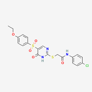 molecular formula C20H18ClN3O5S2 B6572868 N-(4-chlorophenyl)-2-{[5-(4-ethoxybenzenesulfonyl)-6-oxo-1,6-dihydropyrimidin-2-yl]sulfanyl}acetamide CAS No. 1021227-58-6