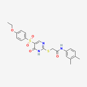 molecular formula C22H23N3O5S2 B6572874 N-(3,4-dimethylphenyl)-2-{[5-(4-ethoxybenzenesulfonyl)-6-oxo-1,6-dihydropyrimidin-2-yl]sulfanyl}acetamide CAS No. 1021264-99-2