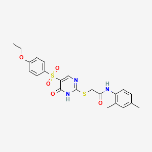 molecular formula C22H23N3O5S2 B6572879 N-(2,4-dimethylphenyl)-2-{[5-(4-ethoxybenzenesulfonyl)-6-oxo-1,6-dihydropyrimidin-2-yl]sulfanyl}acetamide CAS No. 1021227-65-5