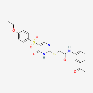 molecular formula C22H21N3O6S2 B6572886 N-(3-acetylphenyl)-2-{[5-(4-ethoxybenzenesulfonyl)-6-oxo-1,6-dihydropyrimidin-2-yl]sulfanyl}acetamide CAS No. 1021265-05-3