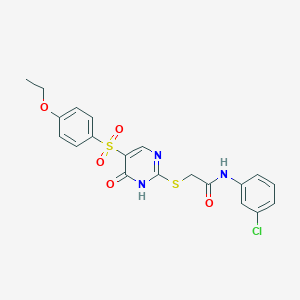 molecular formula C20H18ClN3O5S2 B6572903 N-(3-chlorophenyl)-2-{[5-(4-ethoxybenzenesulfonyl)-6-oxo-1,6-dihydropyrimidin-2-yl]sulfanyl}acetamide CAS No. 1021258-11-6