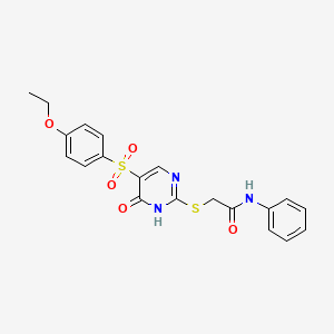 molecular formula C20H19N3O5S2 B6572912 2-{[5-(4-ethoxybenzenesulfonyl)-6-oxo-1,6-dihydropyrimidin-2-yl]sulfanyl}-N-phenylacetamide CAS No. 1021264-91-4