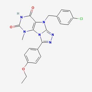 molecular formula C22H19ClN6O3 B6572955 9-[(4-chlorophenyl)methyl]-3-(4-ethoxyphenyl)-5-methyl-5H,6H,7H,8H,9H-[1,2,4]triazolo[3,4-h]purine-6,8-dione CAS No. 921540-47-8