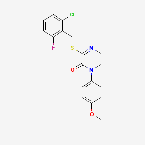 molecular formula C19H16ClFN2O2S B6572984 3-{[(2-chloro-6-fluorophenyl)methyl]sulfanyl}-1-(4-ethoxyphenyl)-1,2-dihydropyrazin-2-one CAS No. 1021265-66-6