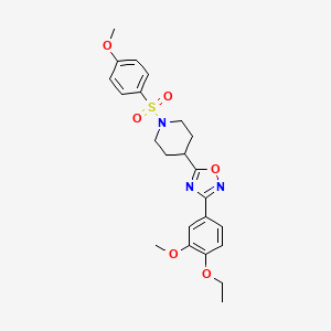molecular formula C23H27N3O6S B6572997 4-[3-(4-ethoxy-3-methoxyphenyl)-1,2,4-oxadiazol-5-yl]-1-(4-methoxybenzenesulfonyl)piperidine CAS No. 1021261-94-8