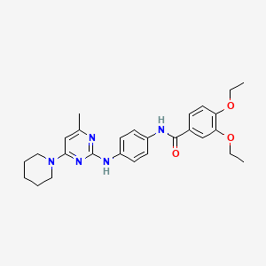 molecular formula C27H33N5O3 B6573025 3,4-diethoxy-N-(4-{[4-methyl-6-(piperidin-1-yl)pyrimidin-2-yl]amino}phenyl)benzamide CAS No. 946295-52-9