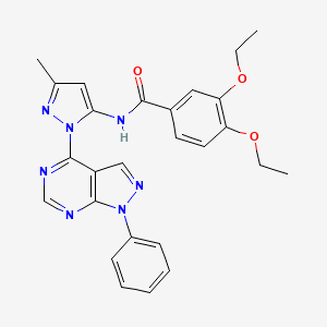 molecular formula C26H25N7O3 B6573028 3,4-diethoxy-N-(3-methyl-1-{1-phenyl-1H-pyrazolo[3,4-d]pyrimidin-4-yl}-1H-pyrazol-5-yl)benzamide CAS No. 1005949-33-6