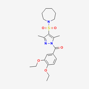 molecular formula C22H31N3O5S B6573087 1-{[1-(3,4-diethoxybenzoyl)-3,5-dimethyl-1H-pyrazol-4-yl]sulfonyl}azepane CAS No. 1020454-44-7