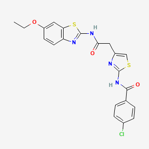 molecular formula C21H17ClN4O3S2 B6573093 4-chloro-N-(4-{[(6-ethoxy-1,3-benzothiazol-2-yl)carbamoyl]methyl}-1,3-thiazol-2-yl)benzamide CAS No. 921791-70-0