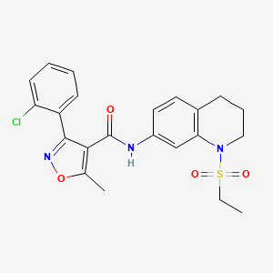 molecular formula C22H22ClN3O4S B6573386 3-(2-chlorophenyl)-N-[1-(ethanesulfonyl)-1,2,3,4-tetrahydroquinolin-7-yl]-5-methyl-1,2-oxazole-4-carboxamide CAS No. 946292-56-4