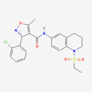 molecular formula C22H22ClN3O4S B6573615 3-(2-chlorophenyl)-N-[1-(ethanesulfonyl)-1,2,3,4-tetrahydroquinolin-6-yl]-5-methyl-1,2-oxazole-4-carboxamide CAS No. 946214-10-4