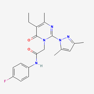 molecular formula C20H22FN5O2 B6573883 2-[2-(3,5-dimethyl-1H-pyrazol-1-yl)-5-ethyl-4-methyl-6-oxo-1,6-dihydropyrimidin-1-yl]-N-(4-fluorophenyl)acetamide CAS No. 1019107-01-7