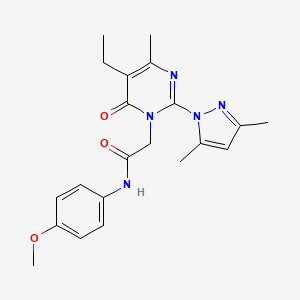 molecular formula C21H25N5O3 B6573886 2-[2-(3,5-dimethyl-1H-pyrazol-1-yl)-5-ethyl-4-methyl-6-oxo-1,6-dihydropyrimidin-1-yl]-N-(4-methoxyphenyl)acetamide CAS No. 1019107-04-0