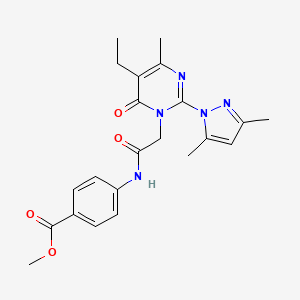 molecular formula C22H25N5O4 B6573898 methyl 4-{2-[2-(3,5-dimethyl-1H-pyrazol-1-yl)-5-ethyl-4-methyl-6-oxo-1,6-dihydropyrimidin-1-yl]acetamido}benzoate CAS No. 1019107-15-3