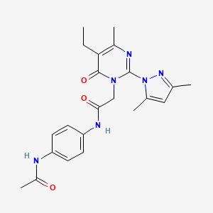 molecular formula C22H26N6O3 B6573903 2-[2-(3,5-dimethyl-1H-pyrazol-1-yl)-5-ethyl-4-methyl-6-oxo-1,6-dihydropyrimidin-1-yl]-N-(4-acetamidophenyl)acetamide CAS No. 1019107-18-6