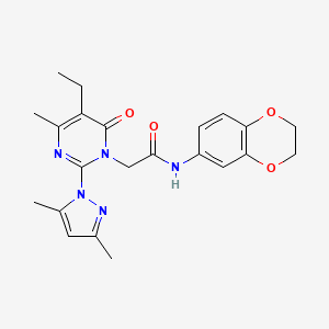 molecular formula C22H25N5O4 B6573919 N-(2,3-dihydro-1,4-benzodioxin-6-yl)-2-[2-(3,5-dimethyl-1H-pyrazol-1-yl)-5-ethyl-4-methyl-6-oxo-1,6-dihydropyrimidin-1-yl]acetamide CAS No. 1019107-09-5