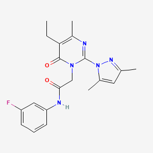 molecular formula C20H22FN5O2 B6573933 2-[2-(3,5-dimethyl-1H-pyrazol-1-yl)-5-ethyl-4-methyl-6-oxo-1,6-dihydropyrimidin-1-yl]-N-(3-fluorophenyl)acetamide CAS No. 1019107-00-6