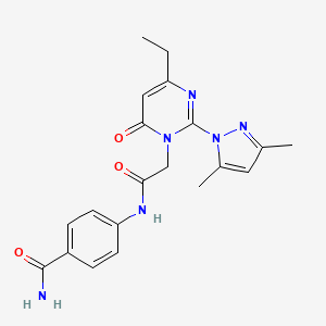 molecular formula C20H22N6O3 B6573958 4-{2-[2-(3,5-dimethyl-1H-pyrazol-1-yl)-4-ethyl-6-oxo-1,6-dihydropyrimidin-1-yl]acetamido}benzamide CAS No. 1019099-35-4