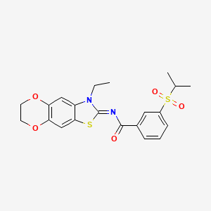 N-{6-ethyl-10,13-dioxa-4-thia-6-azatricyclo[7.4.0.0^{3,7}]trideca-1,3(7),8-trien-5-ylidene}-3-(propane-2-sulfonyl)benzamide