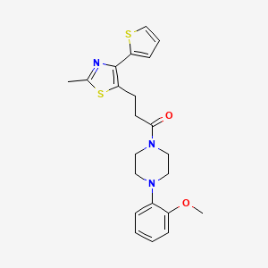 molecular formula C22H25N3O2S2 B6574282 1-[4-(2-methoxyphenyl)piperazin-1-yl]-3-[2-methyl-4-(thiophen-2-yl)-1,3-thiazol-5-yl]propan-1-one CAS No. 1081137-55-4