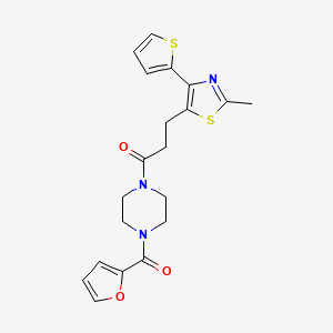 molecular formula C20H21N3O3S2 B6574297 1-[4-(furan-2-carbonyl)piperazin-1-yl]-3-[2-methyl-4-(thiophen-2-yl)-1,3-thiazol-5-yl]propan-1-one CAS No. 1049132-09-3