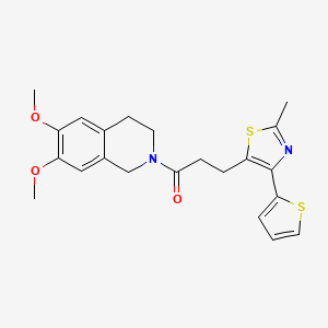 molecular formula C22H24N2O3S2 B6574307 1-(6,7-dimethoxy-1,2,3,4-tetrahydroisoquinolin-2-yl)-3-[2-methyl-4-(thiophen-2-yl)-1,3-thiazol-5-yl]propan-1-one CAS No. 1049132-14-0