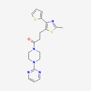 molecular formula C19H21N5OS2 B6574311 3-[2-methyl-4-(thiophen-2-yl)-1,3-thiazol-5-yl]-1-[4-(pyrimidin-2-yl)piperazin-1-yl]propan-1-one CAS No. 1017662-63-3