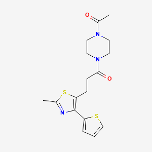 molecular formula C17H21N3O2S2 B6574351 1-(4-acetylpiperazin-1-yl)-3-[2-methyl-4-(thiophen-2-yl)-1,3-thiazol-5-yl]propan-1-one CAS No. 1017662-95-1