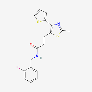 molecular formula C18H17FN2OS2 B6574361 N-[(2-fluorophenyl)methyl]-3-[2-methyl-4-(thiophen-2-yl)-1,3-thiazol-5-yl]propanamide CAS No. 1017662-98-4