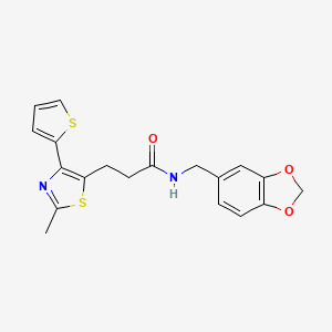 molecular formula C19H18N2O3S2 B6574370 N-[(2H-1,3-benzodioxol-5-yl)methyl]-3-[2-methyl-4-(thiophen-2-yl)-1,3-thiazol-5-yl]propanamide CAS No. 1017663-04-5
