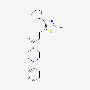 molecular formula C21H23N3OS2 B6574391 3-[2-methyl-4-(thiophen-2-yl)-1,3-thiazol-5-yl]-1-(4-phenylpiperazin-1-yl)propan-1-one CAS No. 1017663-18-1