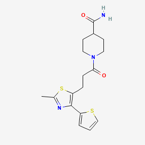 molecular formula C17H21N3O2S2 B6574403 1-{3-[2-methyl-4-(thiophen-2-yl)-1,3-thiazol-5-yl]propanoyl}piperidine-4-carboxamide CAS No. 1081315-78-7