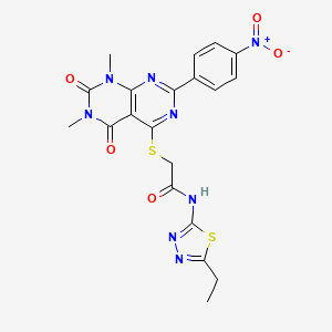 molecular formula C20H18N8O5S2 B6574520 2-{[6,8-dimethyl-2-(4-nitrophenyl)-5,7-dioxo-5H,6H,7H,8H-[1,3]diazino[4,5-d]pyrimidin-4-yl]sulfanyl}-N-(5-ethyl-1,3,4-thiadiazol-2-yl)acetamide CAS No. 847190-64-1