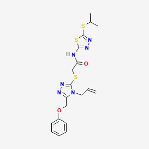 molecular formula C19H22N6O2S3 B6574551 2-{[5-(苯氧甲基)-4-(丙-2-烯-1-基)-4H-1,2,4-三唑-3-基]硫代}-N-[5-(丙-2-基硫代)-1,3,4-噻二唑-2-基]乙酰胺 CAS No. 1002851-36-6