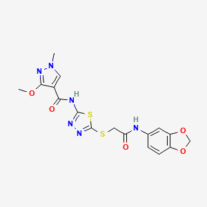molecular formula C17H16N6O5S2 B6574553 N-[5-({[(2H-1,3-benzodioxol-5-yl)carbamoyl]methyl}sulfanyl)-1,3,4-thiadiazol-2-yl]-3-methoxy-1-methyl-1H-pyrazole-4-carboxamide CAS No. 1171338-94-5
