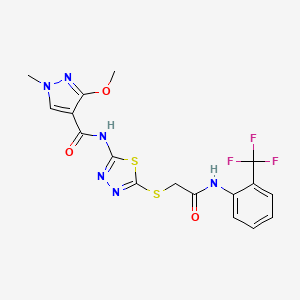 molecular formula C17H15F3N6O3S2 B6574559 3-methoxy-1-methyl-N-{5-[({[2-(trifluoromethyl)phenyl]carbamoyl}methyl)sulfanyl]-1,3,4-thiadiazol-2-yl}-1H-pyrazole-4-carboxamide CAS No. 1172329-13-3