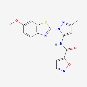 molecular formula C16H13N5O3S B6574607 N-[1-(6-methoxy-1,3-benzothiazol-2-yl)-3-methyl-1H-pyrazol-5-yl]-1,2-oxazole-5-carboxamide CAS No. 1172272-41-1
