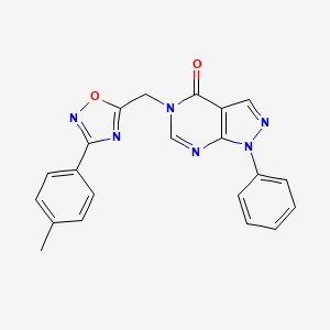 molecular formula C21H16N6O2 B6574866 5-{[3-(4-methylphenyl)-1,2,4-oxadiazol-5-yl]methyl}-1-phenyl-1H,4H,5H-pyrazolo[3,4-d]pyrimidin-4-one CAS No. 1189450-17-6