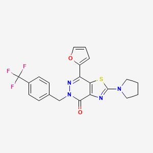 molecular formula C21H17F3N4O2S B6574969 7-(furan-2-yl)-2-(pyrrolidin-1-yl)-5-{[4-(trifluoromethyl)phenyl]methyl}-4H,5H-[1,3]thiazolo[4,5-d]pyridazin-4-one CAS No. 1105240-57-0